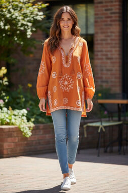 Mur Mur Burnt Orange Embroidered Tunic Top Womens Small